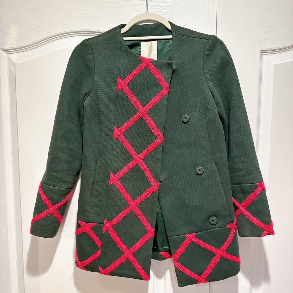ELEVENSES Anthropologie Tamarisk Green Lattice Peacoat | 00P